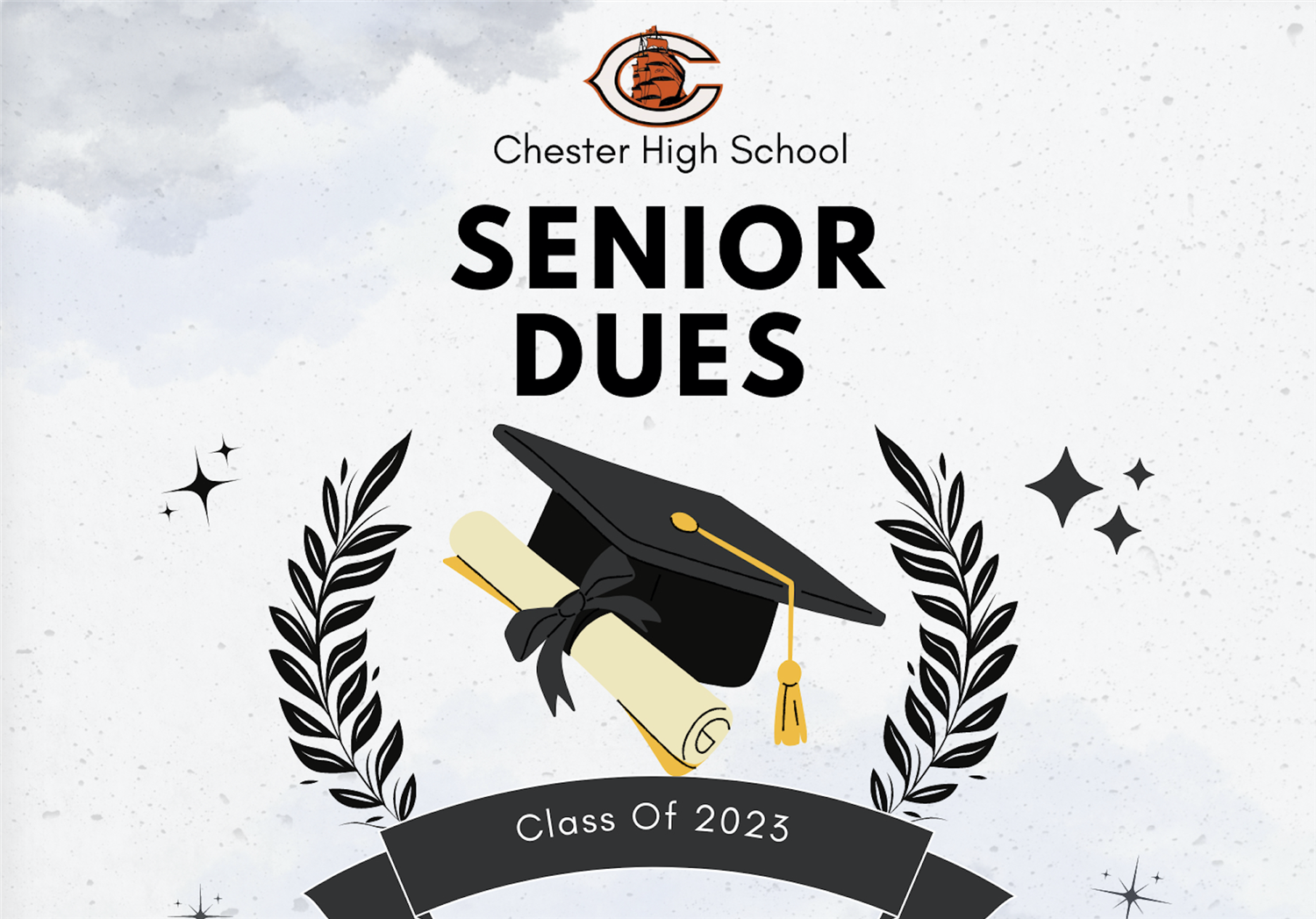 hand drawn cap over top of scroll with 2023 on it, blue background